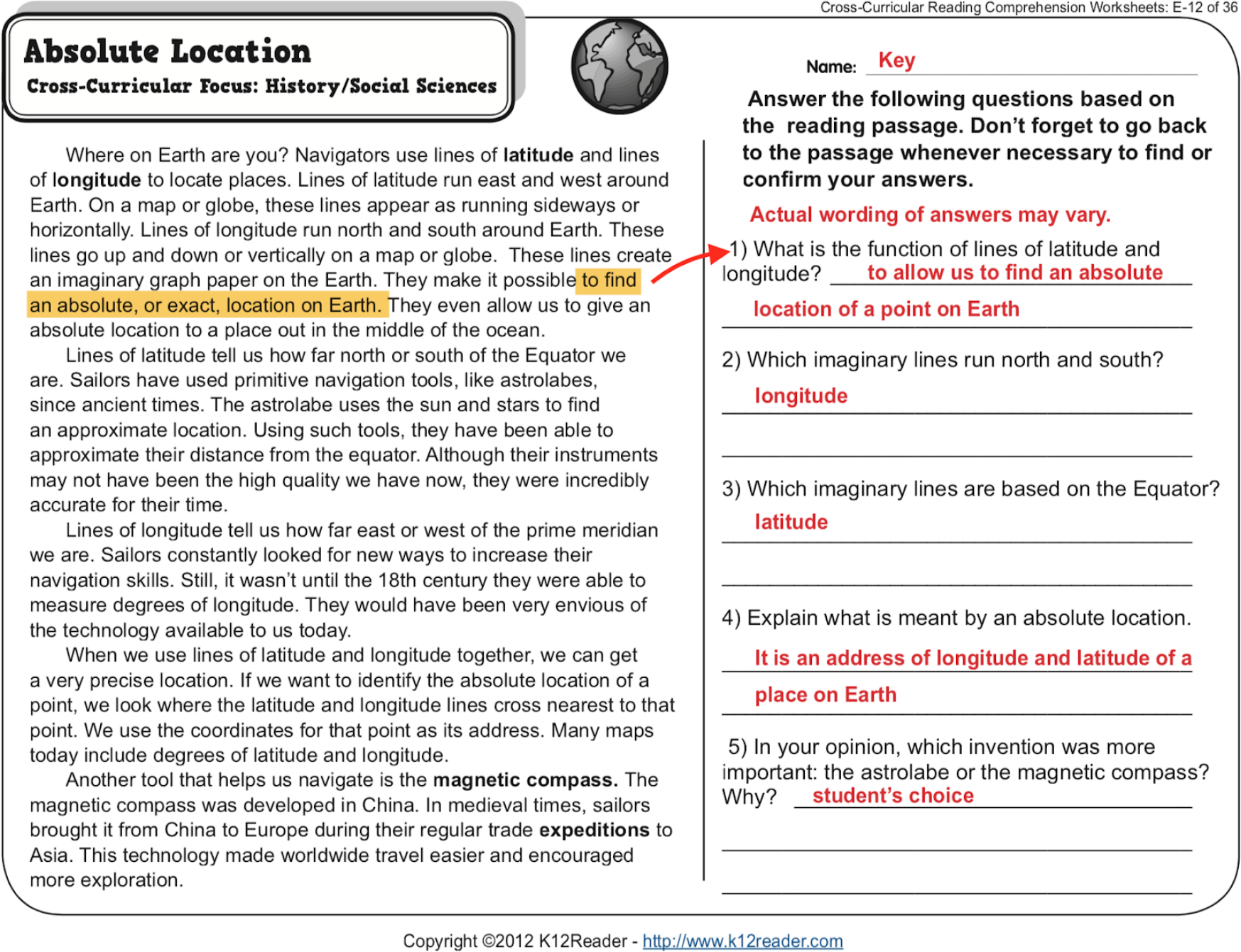 Reading Comprehension Worksheets With Answers